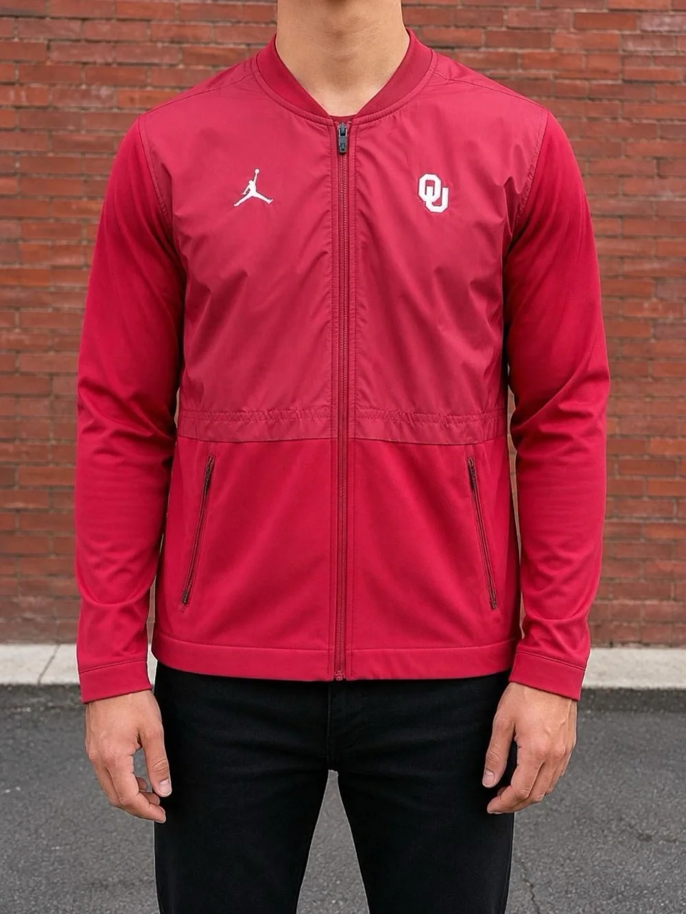 Nike Jordan BrandOklahomaSoonersOU Crimson Full ZipJacketBomberMen Size Large